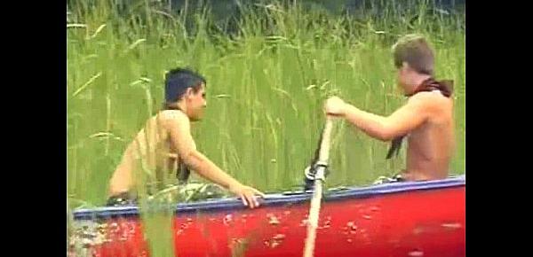  Hot boys rowing in a boat and fucking on the beach